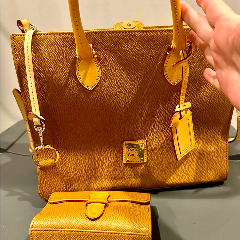 DOONEY AND BOURKE Tan/Brown Pebbled Leather Satchel Handbag, Wallet, Key Fob